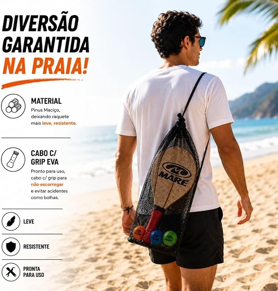 Kit Frescobol em Madeira com Bolsa e Bolinha Maré 3