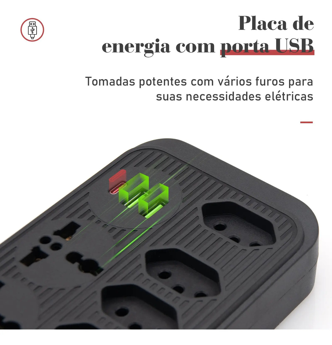 Extensão de Aparelho Coibeu com 5 Plugues e 2 USB Tipo C 5