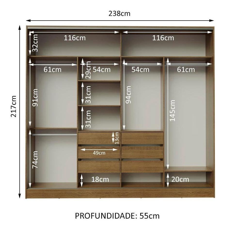 Guarda-Roupa Casal Apolo 4 Portas de Correr Rustic 4