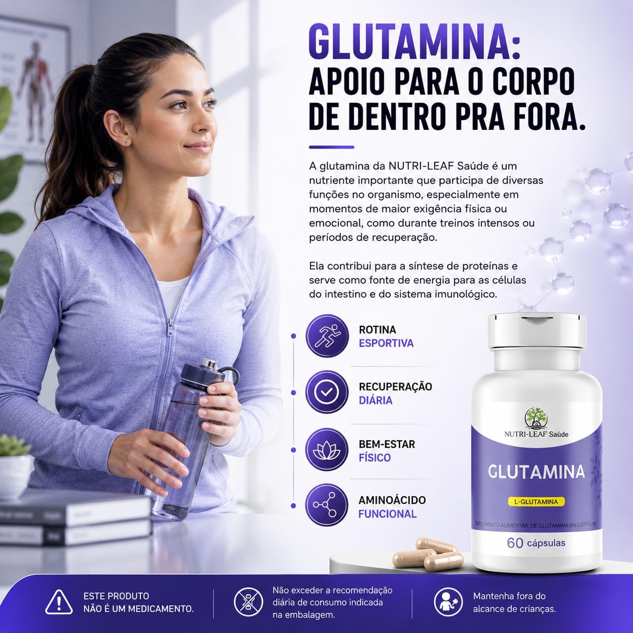 Glutamina 1000 mg Nutri-Leaf Saúde 3