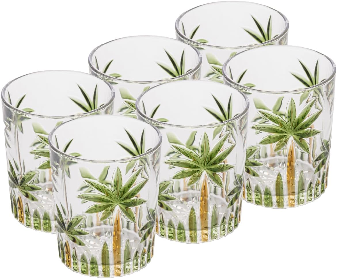 Conjunto 6 Copos Baixo 340 ml em Cristal - Linha Palm Tree Handpaint 1