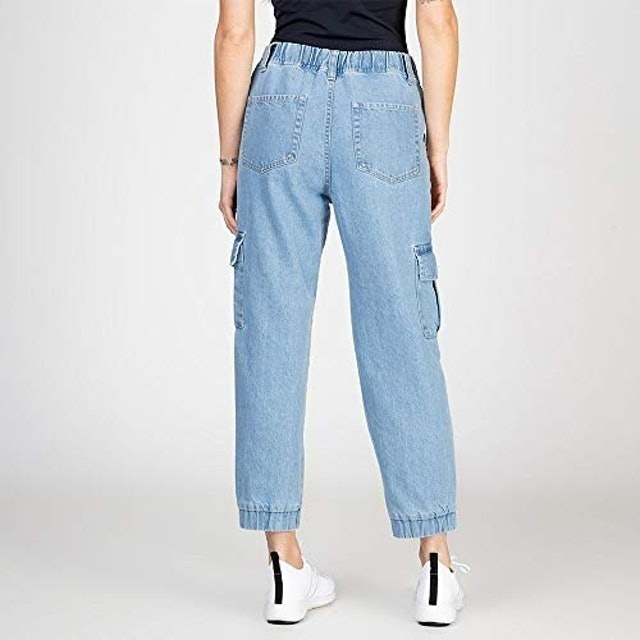 Calça Cargo Feminina Jeans Jogger com Elástico 5