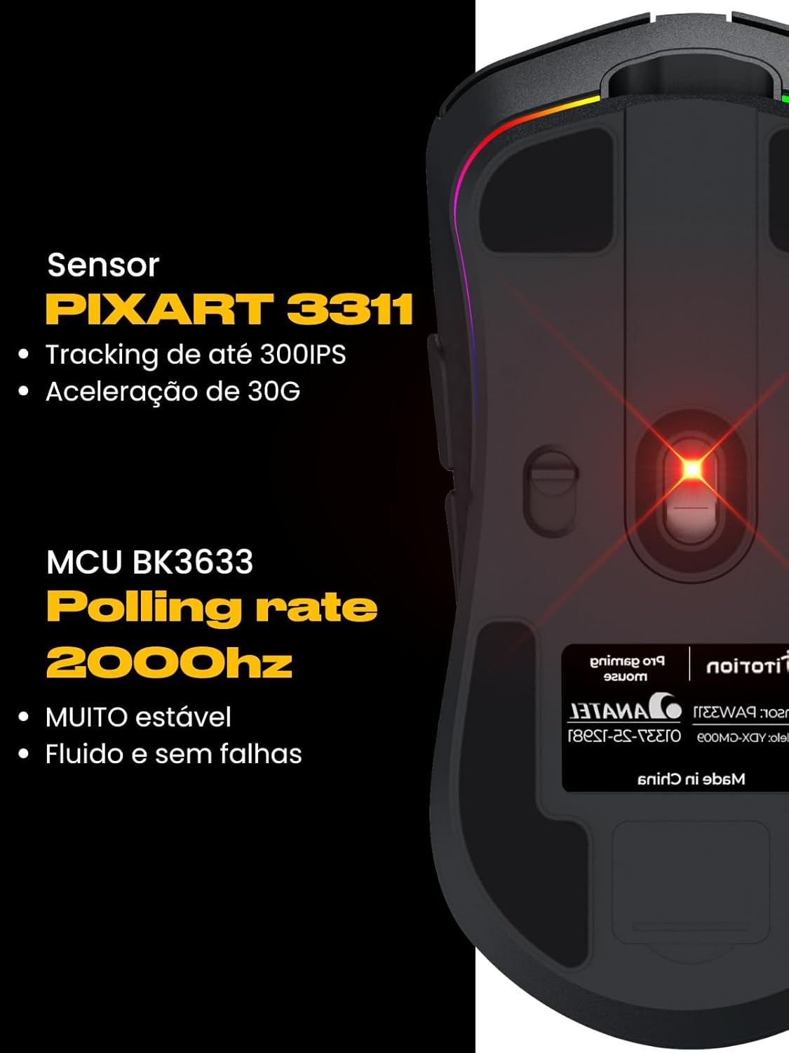 Mouse sem Fio Gamer 12000 DPI Sensor Pixart 3311 Titorion 2