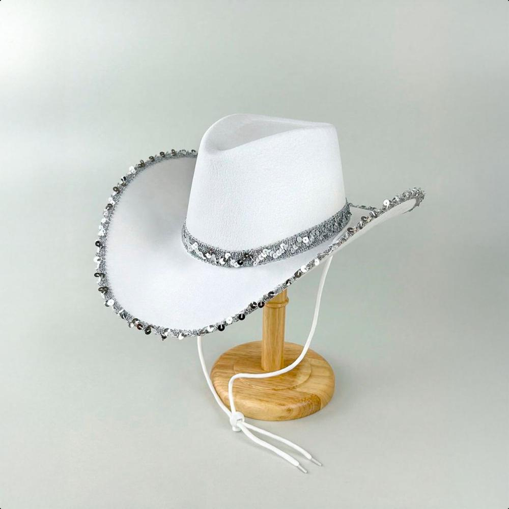 Chapéu Country Branco Feminino de Luxo com Lantejoulas 4