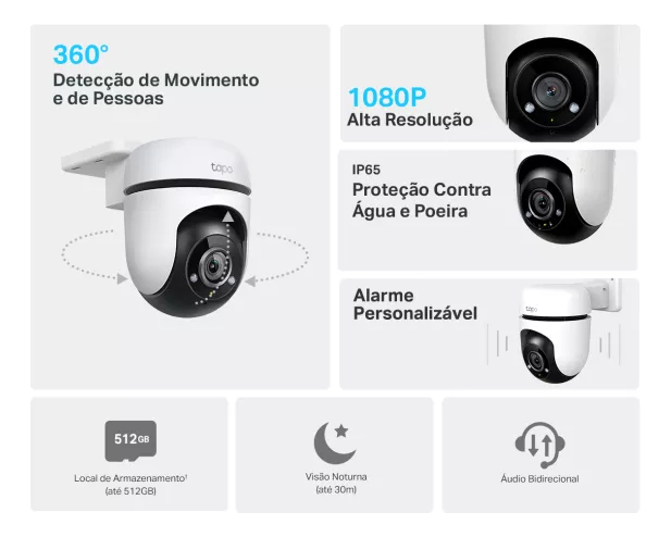 Câmera de Segurança Wi-Fi Externa 360º 1080p Full HD 3