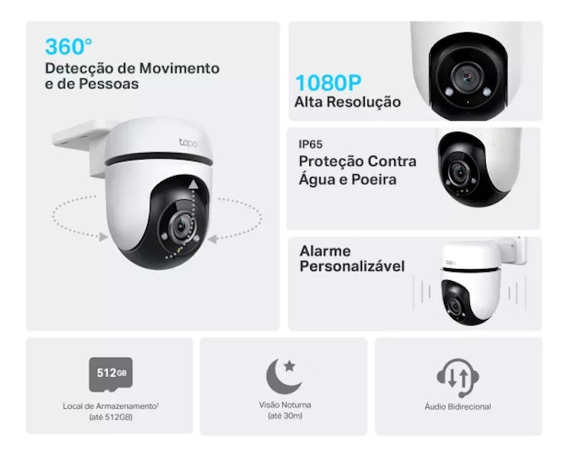 Câmera de Segurança Wi-Fi Externa 360º 1080p Full HD 3