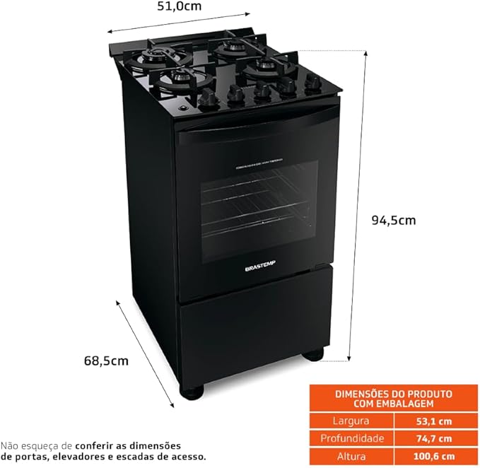 Fogão Brastemp 4 Bocas Preto com Mesa de Vidro e Dupla Chama 2
