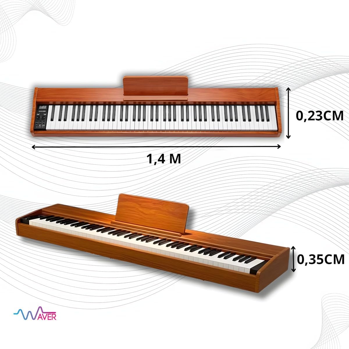 Piano Digital Bivolt c/ Pedal Elétrico e Suporte Marrom Waver 2