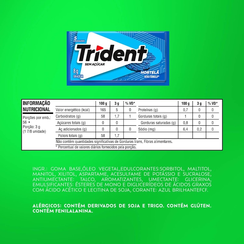 Chiclete Trident Hortelã sem Açúcar 2
