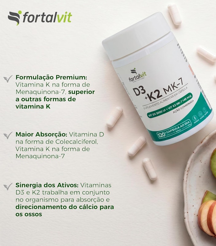 Vitamina D3 2000UI + Vitamina K2 (Menaquinona-7) Fortalvit 2