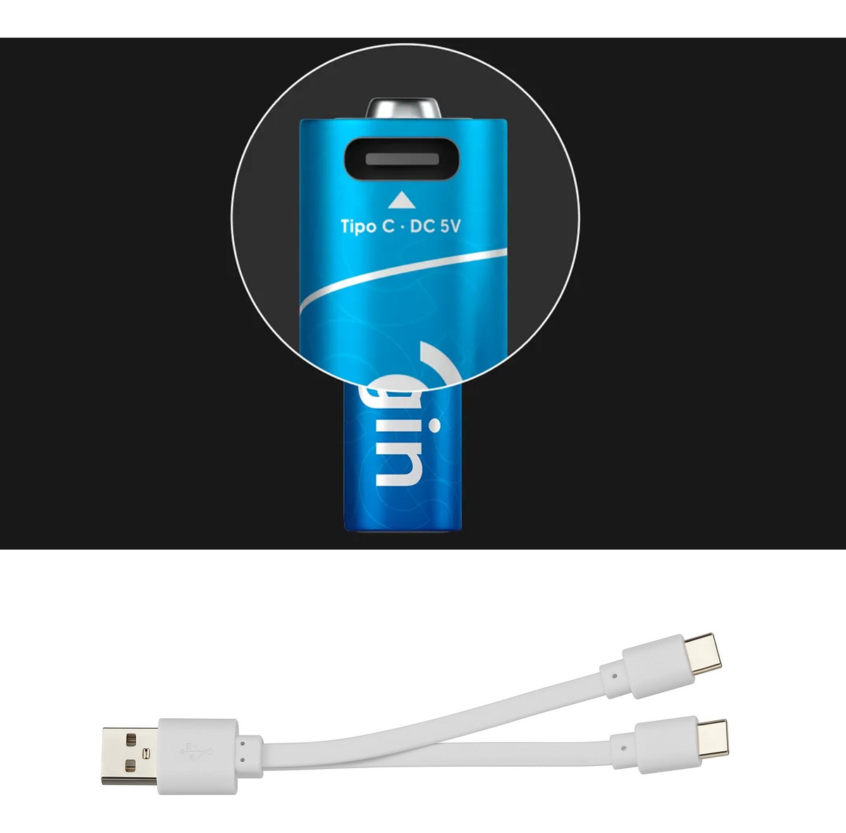 Pilha Recarregável AA USB-C com 2 Unidades + Cabo 4