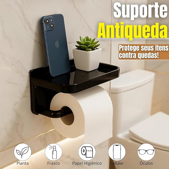 Suporte de Papel Higiênico com Prateleira para Celular 2