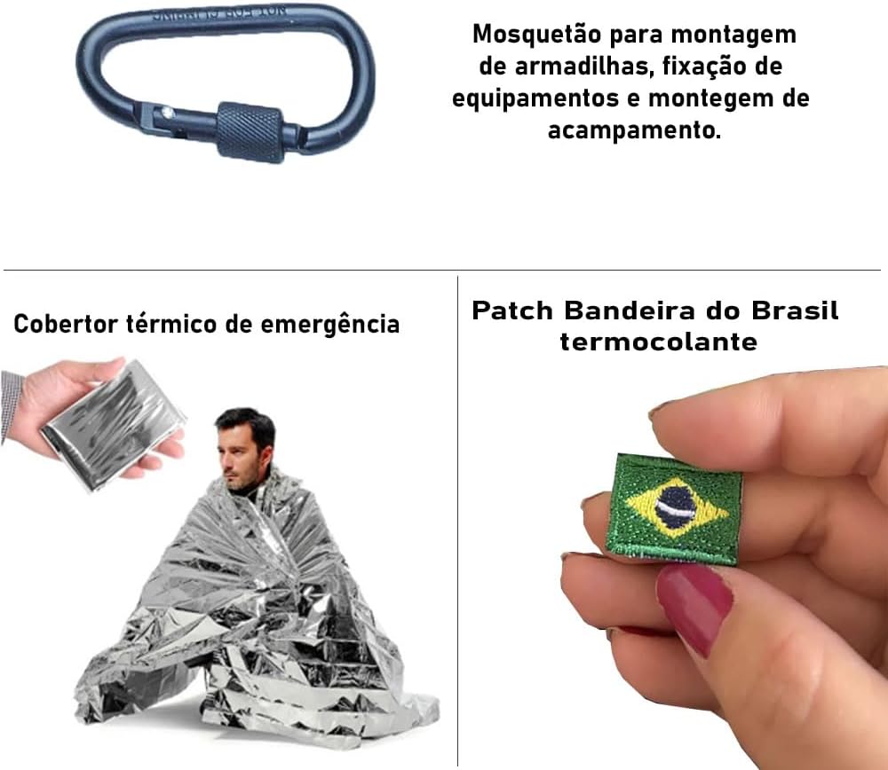 Kit de Sobrevivência Pesca Caça Canivete Lanterna Paracord Pederneira Ferramenta Multifuncional 5