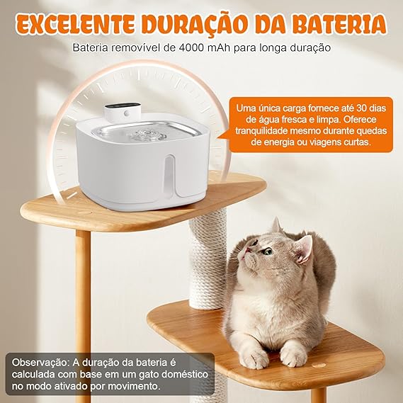 Bebedouro para Gatos Sem Fio com Sensor 3,2 L  3