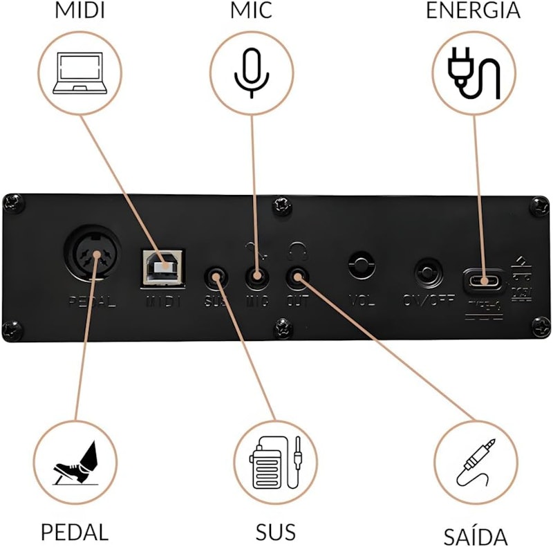 Piano Digital Bivolt c/ Pedal Elétrico e Suporte Marrom Waver 5
