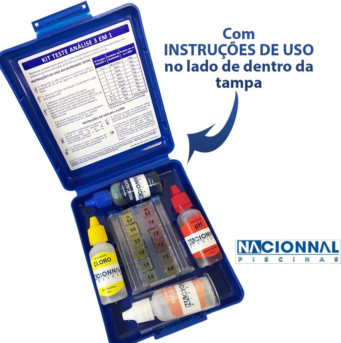 Estojo Kit Teste 3 em 1 Análise de Cloro pH e Alcalinidade 2
