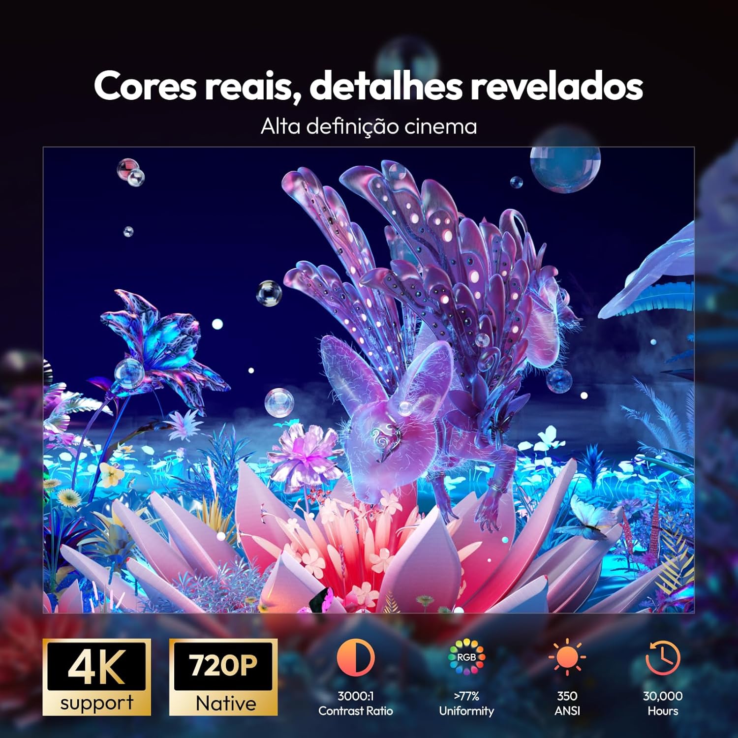 Projetor SmartPhone Nativo Auto Focus Keystone BT 5.2 Wi-Fi 6 Portátil 360° Vevshao 2