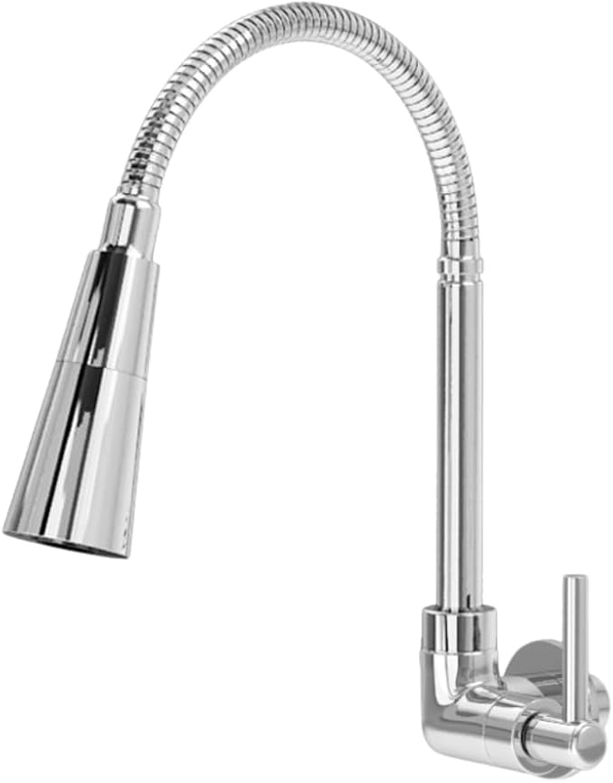 Torneira de Cozinha Flexível Parede Metal Inox Cromado 1/4 de Volta 1
