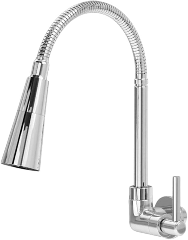 Torneira de Cozinha Flexível Parede Metal Inox Cromado 1/4 de Volta 1