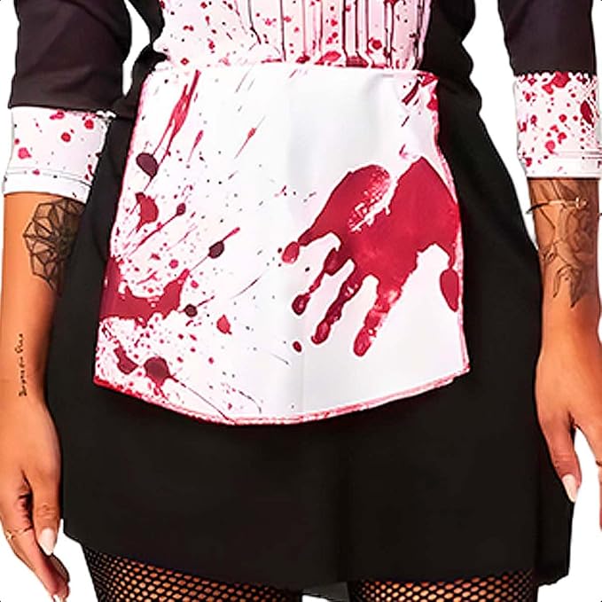 Fantasia Feminina Halloween de Terror com Sangue Vestido Empregada Assassina 4