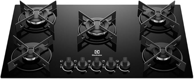 Cooktop 5 Bocas a Gás Electrolux Mesa de Vidro Efficient Grade de Aço Fosco 1