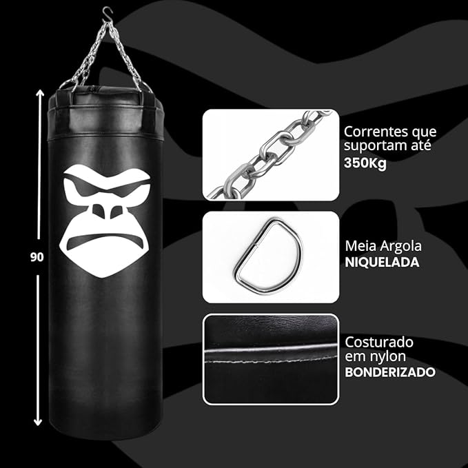 Saco Pancada 100 + Luva Adulto + Infantil + Suporte Gorilla 3