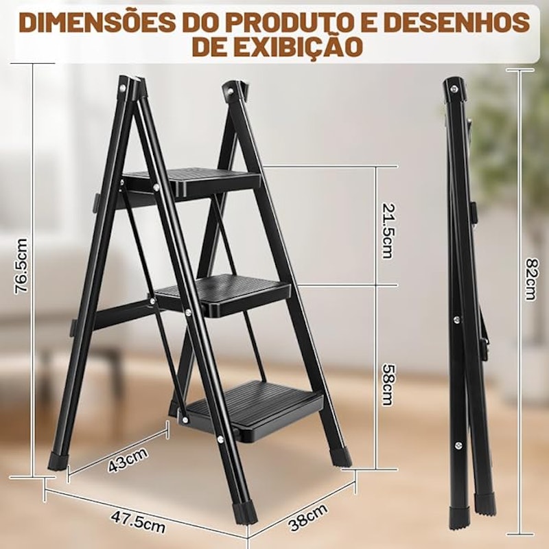 Escada de Alumínio Dobrável 3 Degraus 2
