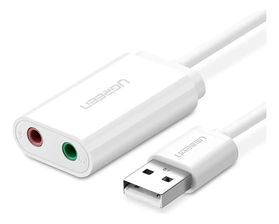 Adaptador de Áudio Externo Ugreen 2 em 1 USB 2.0 3