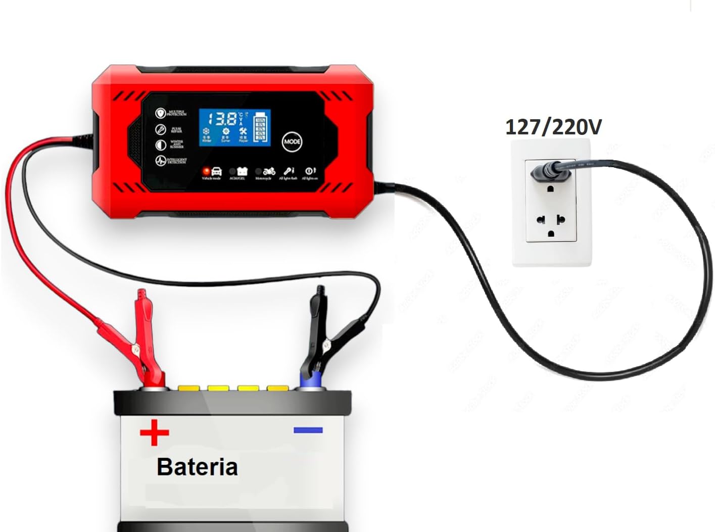 Carregador de Bateria 12 V Inteligente Carro e Moto Bivolt Lúmu 2