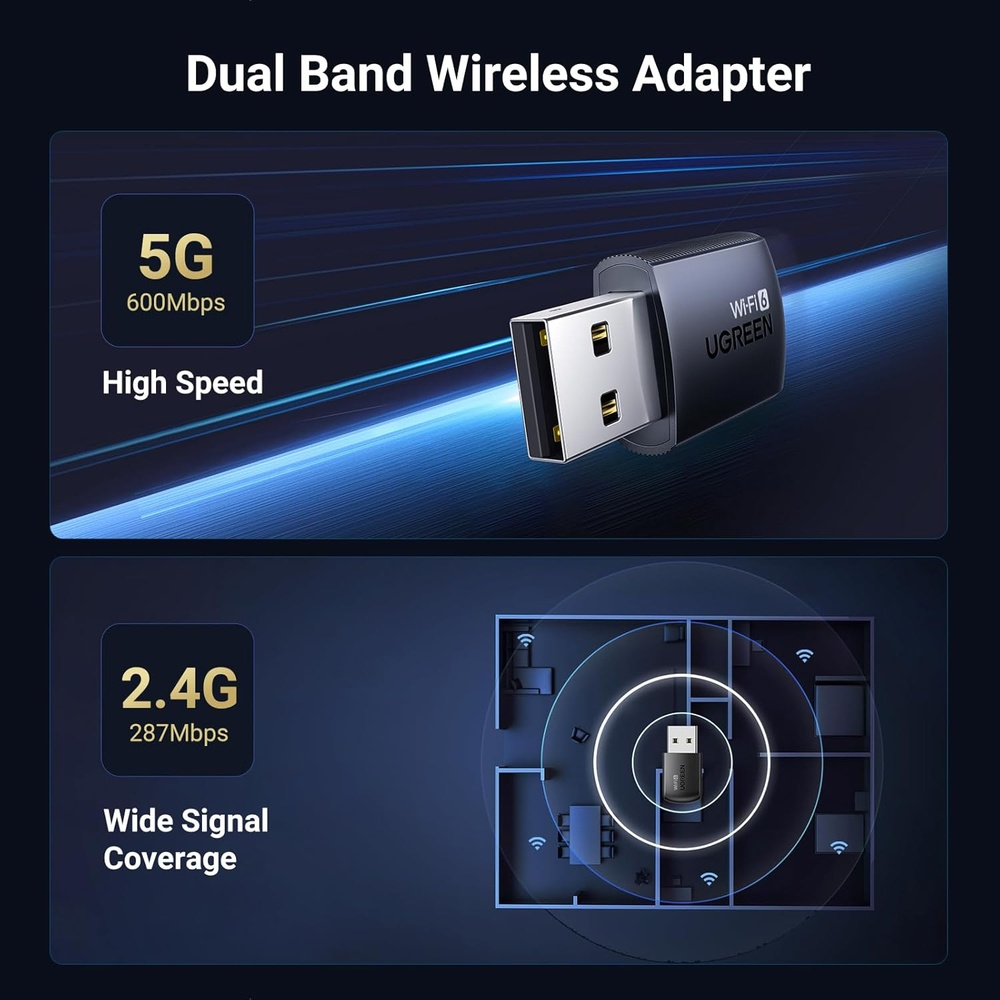 Adaptador Wi-Fi Ugreen USB Wi-Fi 6 900 Mbps PC Dual Band AX900 3