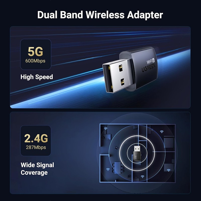 Adaptador Wi-Fi Ugreen USB Wi-Fi 6 900 Mbps PC Dual Band AX900 3