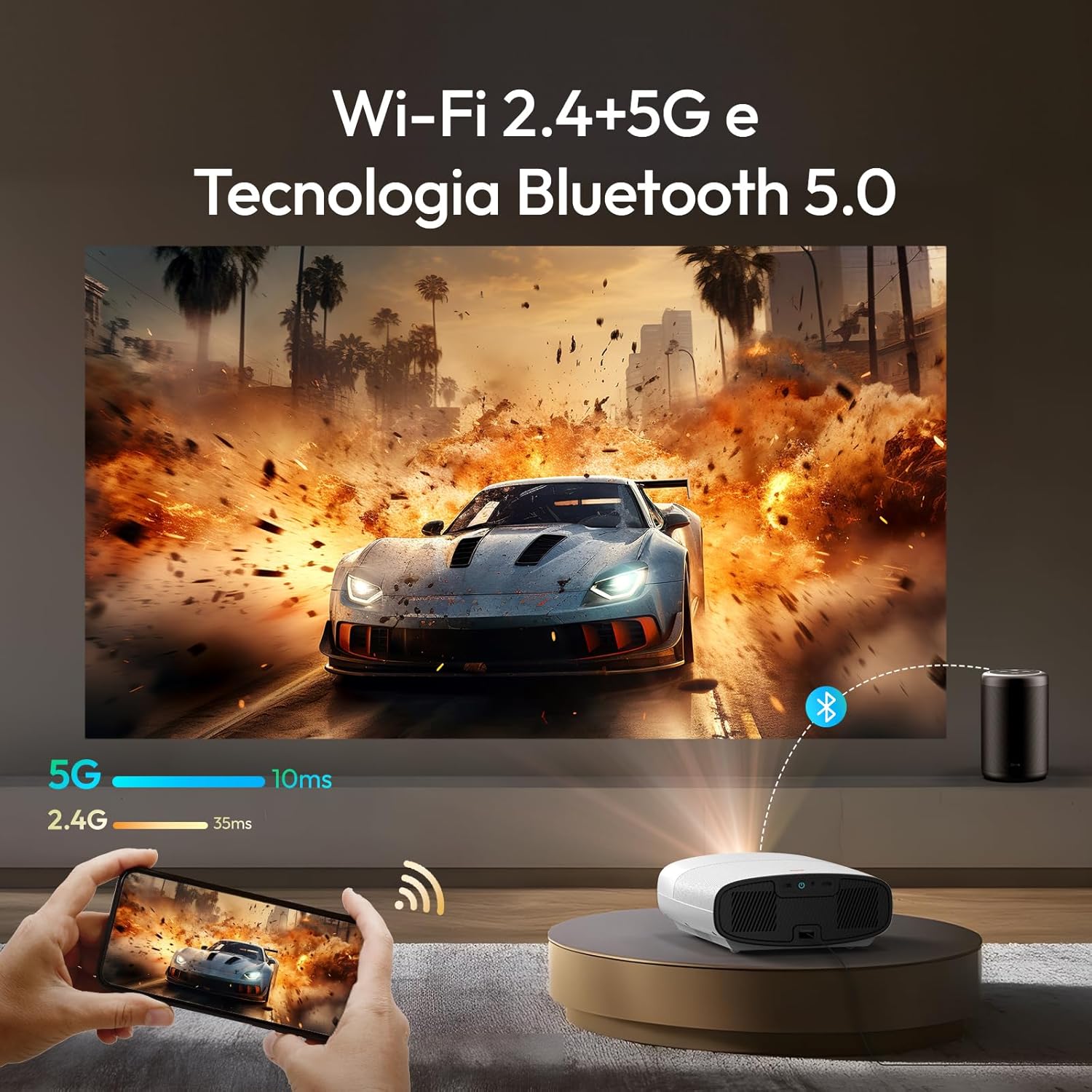 Projetor Full HD 1080p 4K 1000 ANSI Android Wi-Fi Foco Automático Vevshao 5