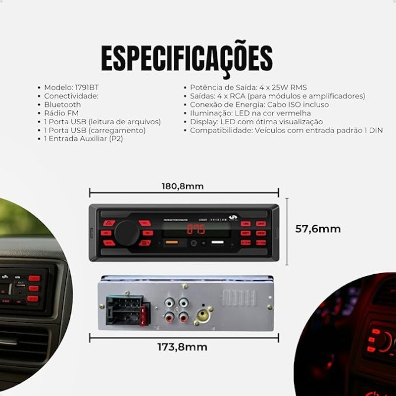 Rádio Automotivo MP3 Player Bluetooth com Controle Remoto 3
