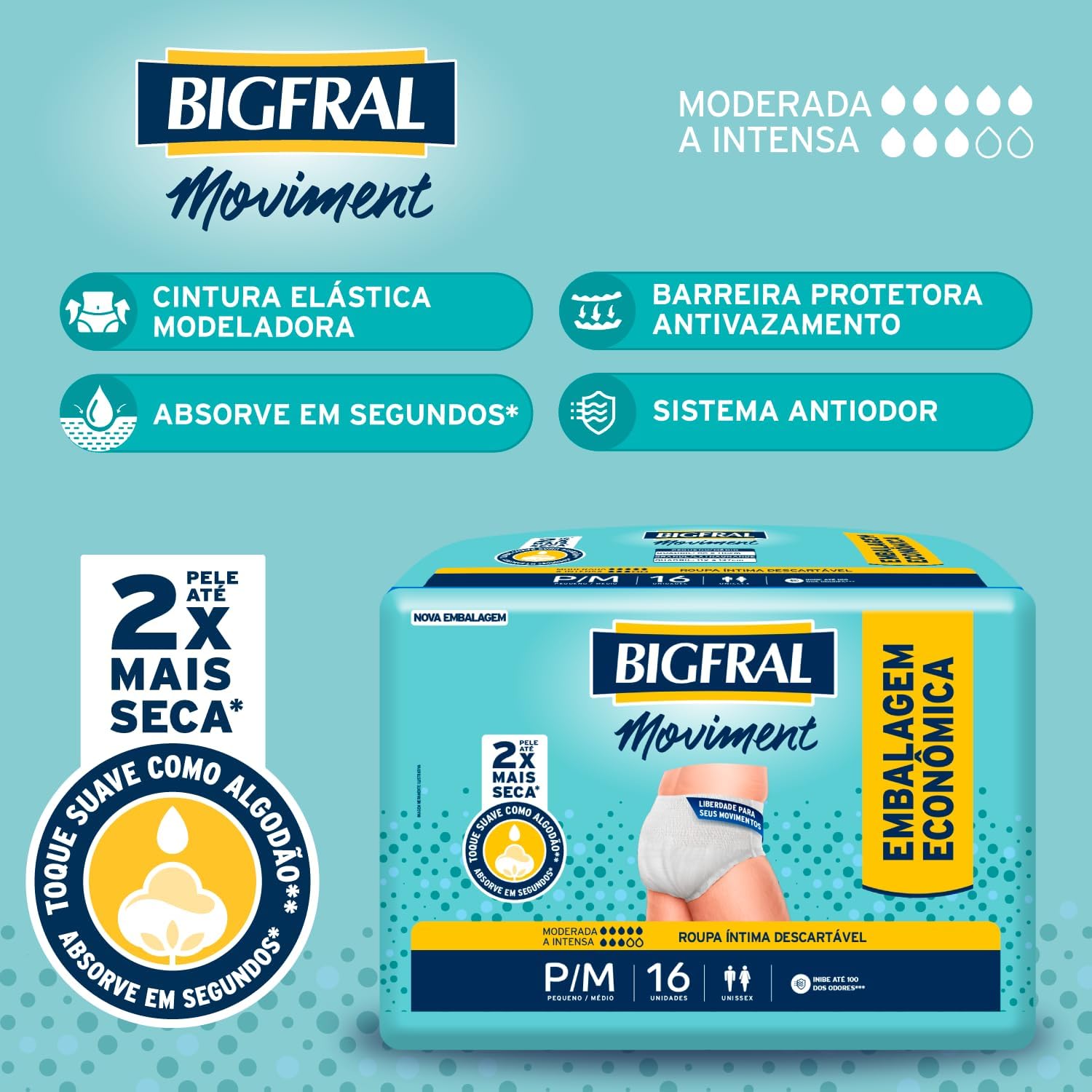 Bigfral Moviment Roupa Íntima Descartável P/M 16 Unidades 2