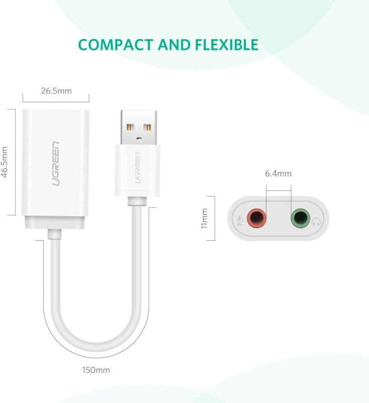 Adaptador de Áudio Externo Ugreen Interface USB 2.0 5