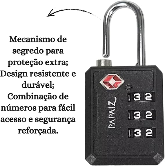 Cadeado Segredo TSA 30Z Preto 4