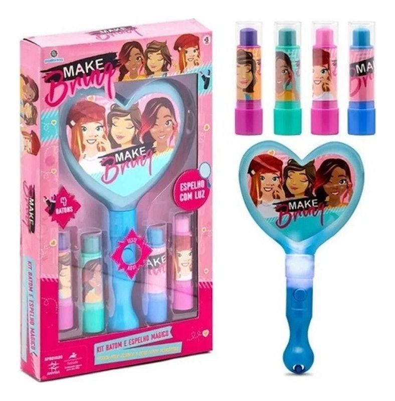 Kit Maquiagem Infantil Batom e Espelho Magico Makebrinq 2