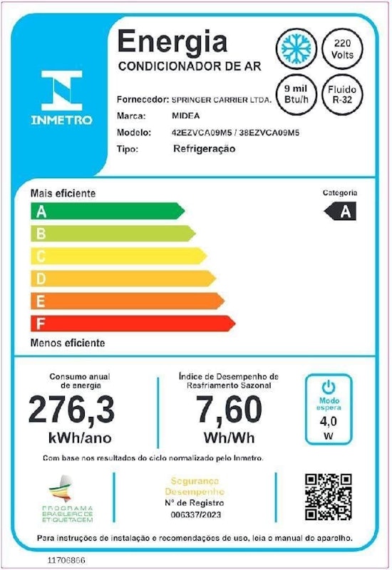 Ar-Condicionado Split 9.000 BTUs Inverter AI Ecomaster Frio Midea 5
