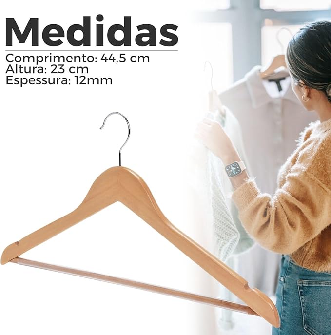 Cabide Madeira Marfim 10 Unidades 3