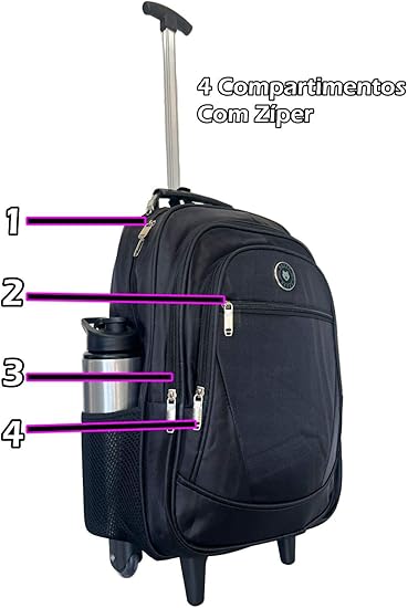 Mochila de Rodinhas Masculino/Feminino Escolar Resistente e Impermeável 3