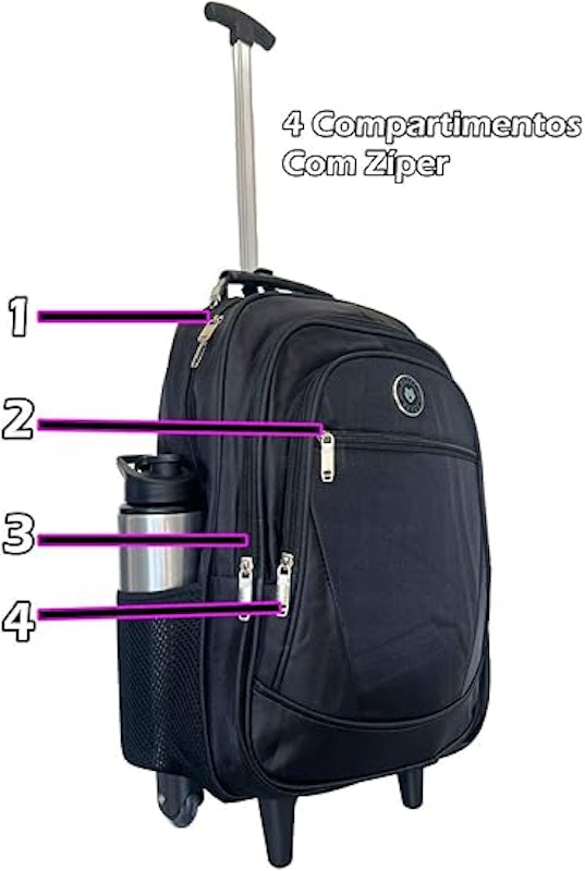 Mochila de Rodinhas Masculino/Feminino Escolar Resistente e Impermeável 3