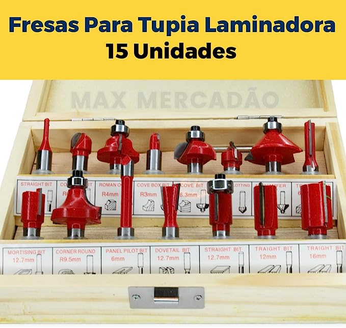 Jogo de Fresas para Tupia e Madeira 15 Peças 2