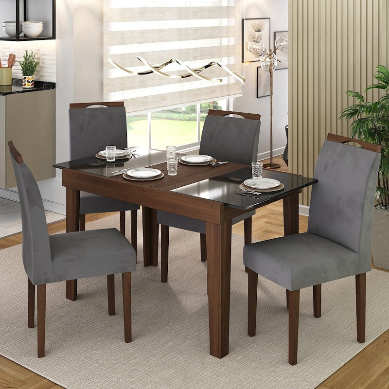 Mesa de Jantar Extensível 120 cm Naturalle Imbuia/Preto 2