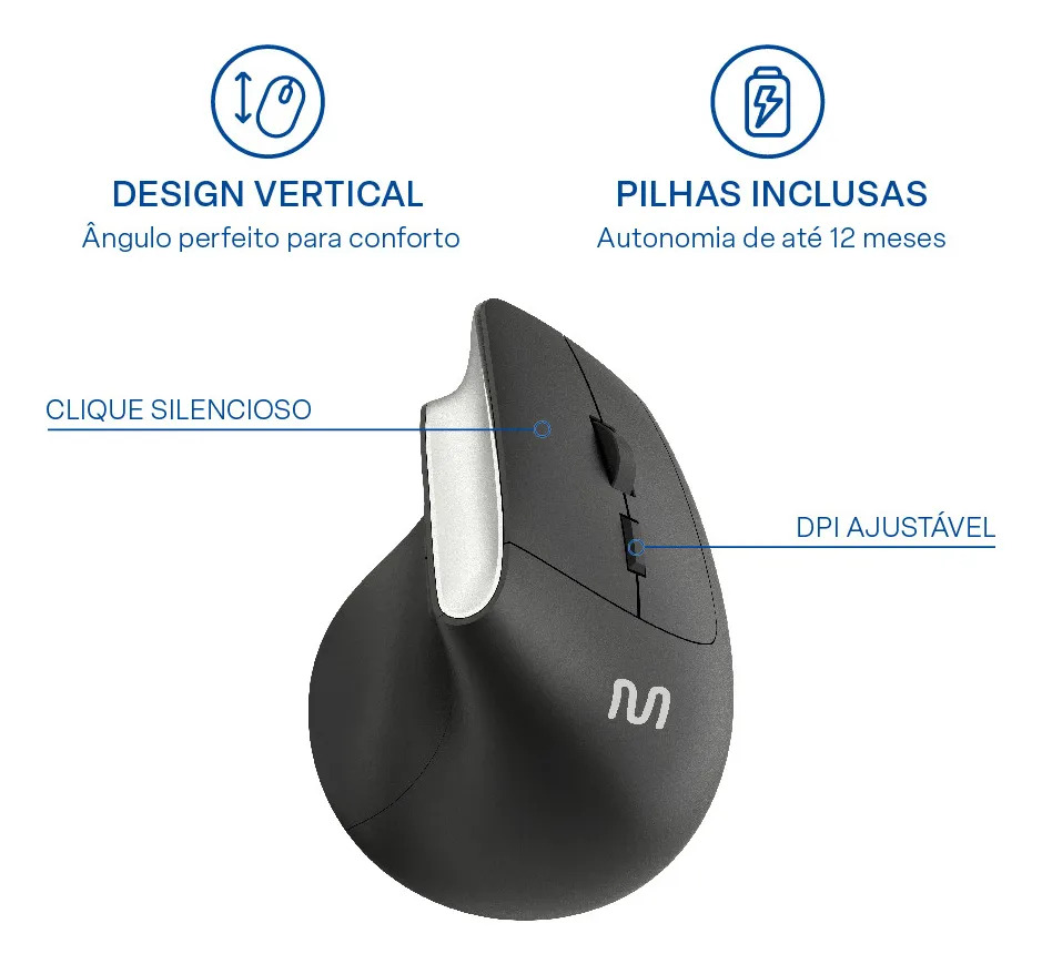 Mouse sem Fio Ergonomico MS800 Multilaser 2