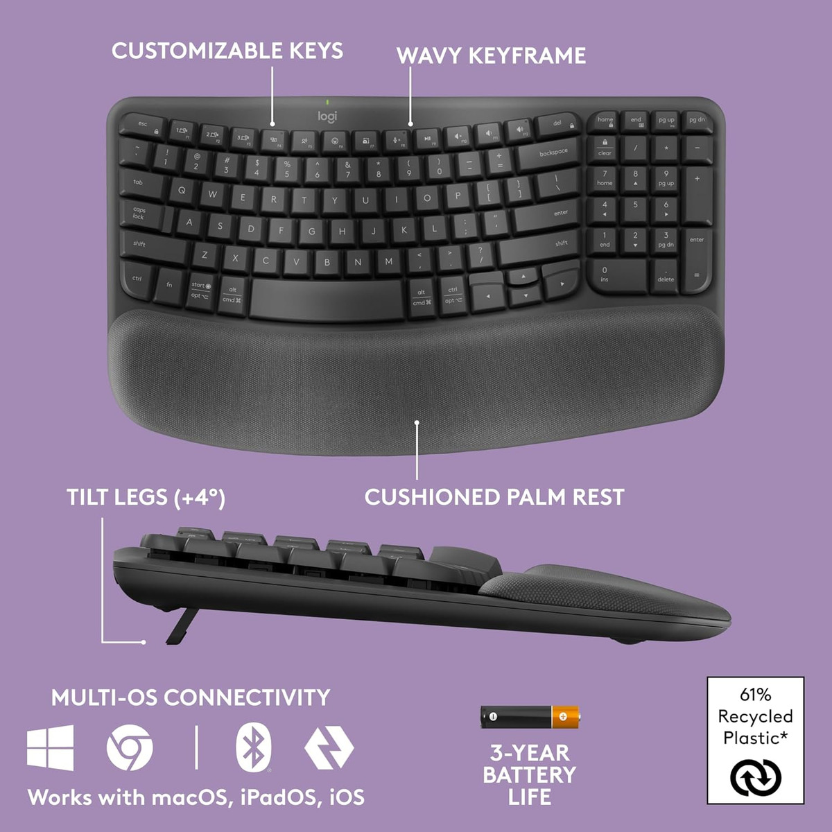 Teclado Ergonômico sem Fio Wave Keys 2