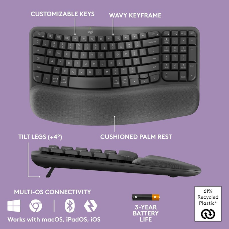 Teclado Ergonômico sem Fio Wave Keys 2