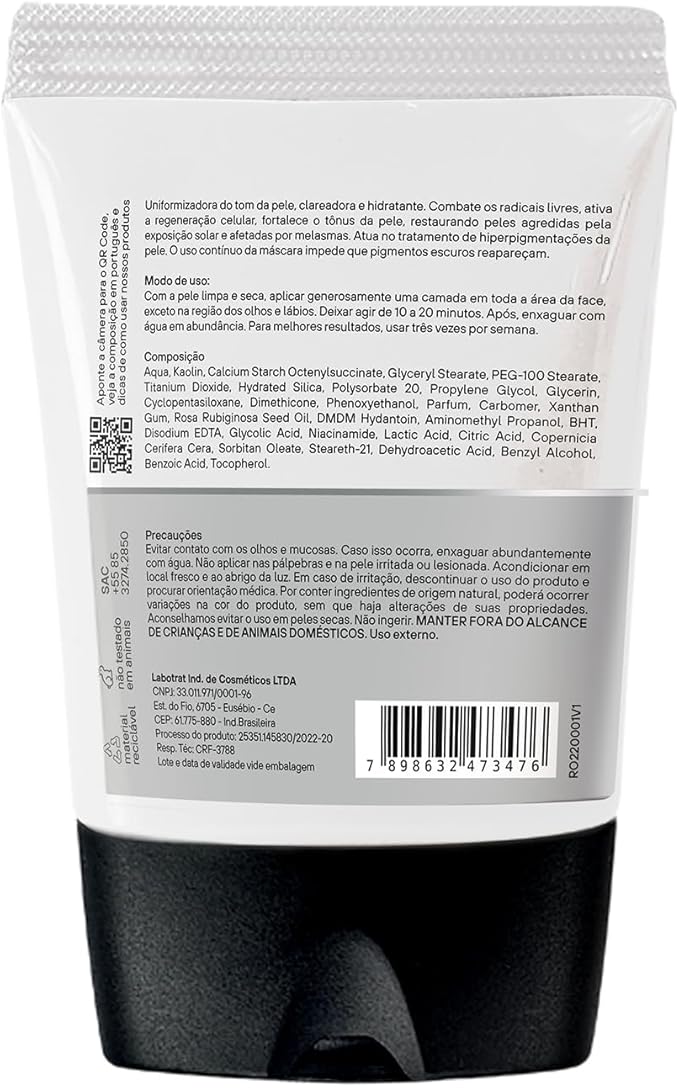 Máscara Facial Argila Branca Clareadora e Firmadora Dermo Skin 2