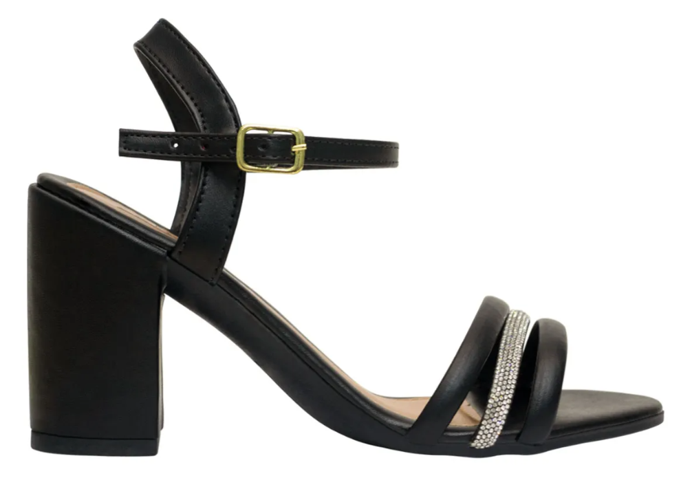 Sandália Feminina Salto Bloco Grosso Tiras Strass Moda Casual 2