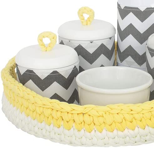Kit Higiene para Bebê Crochê Com 6 Peças e Garrafa Pequena Amarelo 2