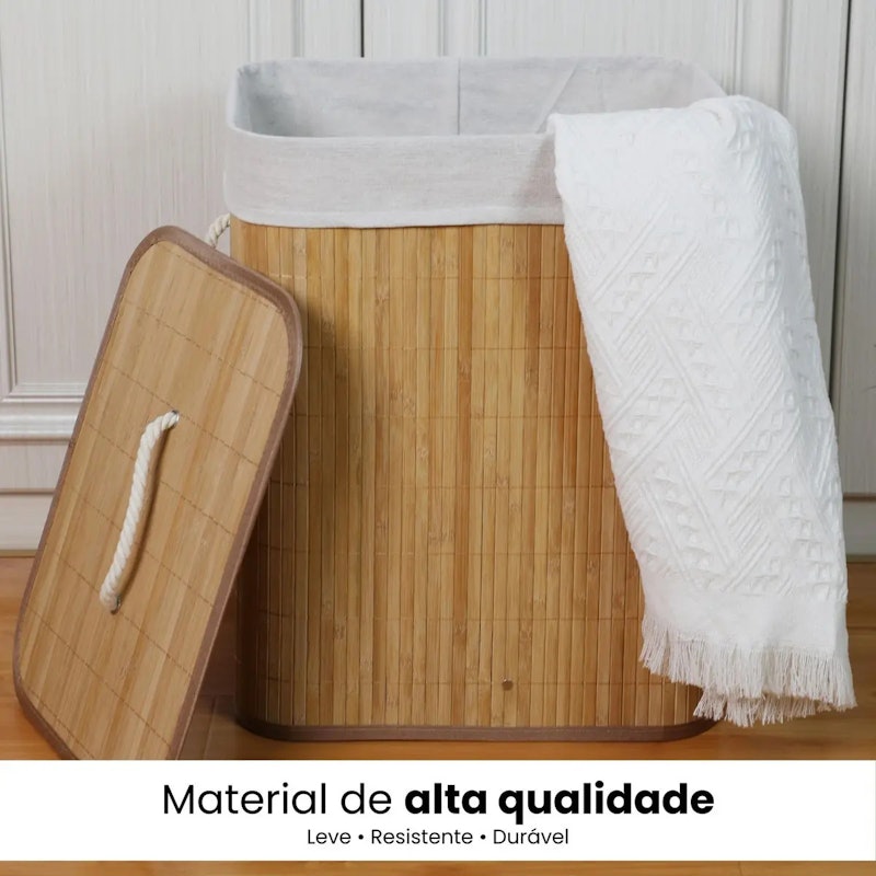 Cesto de Roupa Retangular Bambu 3